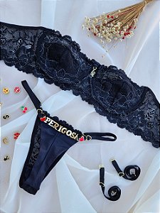 CONJUNTO PERSONALIZAVEL TOMARA QUE CAIA EM RENDA PRETO