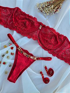 CONJUNTO PERSONALIZAVEL TOMARA QUE CAIA EM RENDA VERMELHO