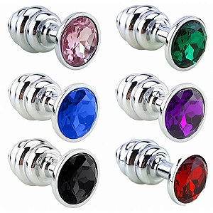 PLUG ANAL MEDIO ESCALONADO COM CRISTAL ARREDONDADO