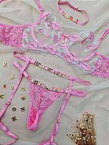 CONJUNTO PERSONALIZAVEL DAYANE EM TULE BOCÃO ROSA