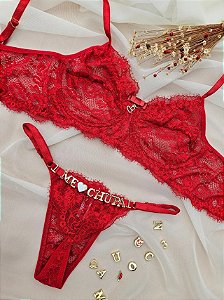 CONJUNTO PERSONALIZAVEL ECLIPSE EM RENDA VERMELHO