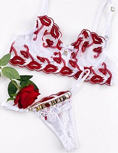CONJUNTO PERSONALIZAVEL BOCA A BOCA BRANCO COM VERMELHO
