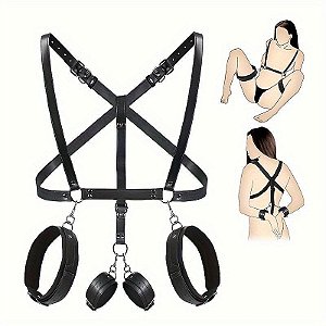 HARNESS DE COURO COM ALGEMAS DE BRAÇO E COXA SI
