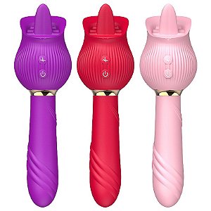 VIBRADOR DE PONTO G E CLITÓRIS ROSA COM LÍNGUA KIRA