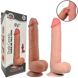 PÊNIS SUPER REALISTICO TOQUE DE PELE E DUPLA CAMADA 9.0" SI