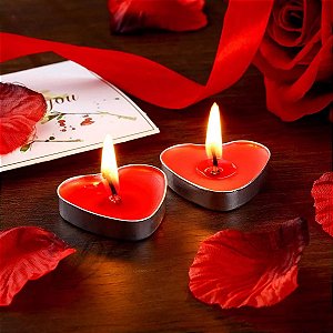 KIT 10 VELAS PEQUENAS DECORATIVAS CORAÇÃO VERMELHO RECHAUD