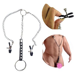 GRAMPOS DE MAMILO COM CORRENTE E ANEL PENIANO SI