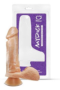 PÊNIS REALÍSTICO COM ESCROTO E VENTOSA 17X4,5CM SEXY FANTASY