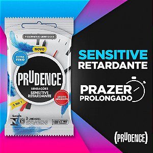 PRESERVATIVO SENSITIVE RETARDANTE EXTRA FINO 2 EM 1 COM 3 UNIDADES PRUDENCE