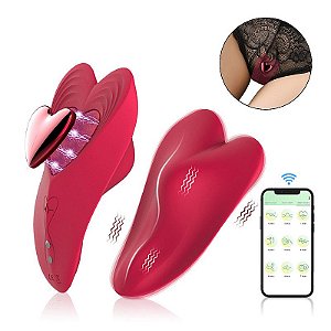 VIBRADOR DE CALCINHA COM CONTROLE VIA APP CORAÇÃO VERMELHO