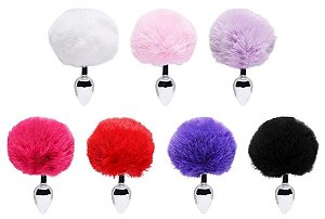 PLUG ANAL METAL PEQUENO COM POMPOM