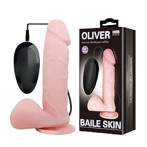 PÊNIS VIBRADOR COM ESCROTO E VENTOSA CYBER SKIN OLIVER BAILE