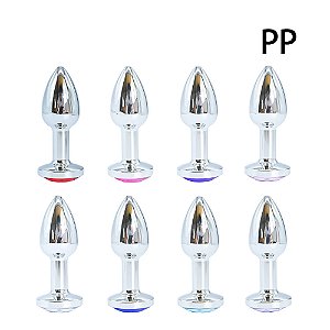 PLUG ANAL PP DE METAL COM CRISTAL ARREDONDADO