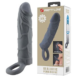 CAPA PENIANA COM VEIAS SALIENTES E ANEL PENIS SLEEVE LARGE PRETTY LOVE