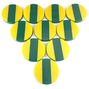 10 Botões de Futebol - Madrepérola 45mm - Verde/Amarelo