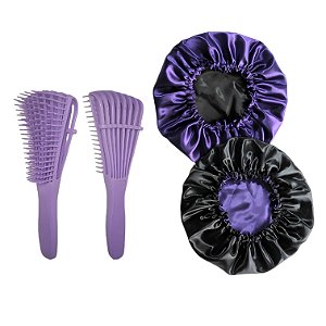 Touca de Cetim Dupla Anti frizz + Escova Pente Polvo