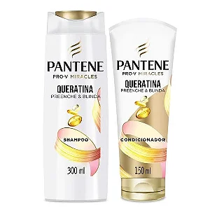 Kit Shampoo 300ml Condicionador 250ml Pantene Preenche & Blinda Queratina Incolor