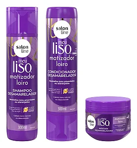 Kit Matizador Loiros Shampoo Máscara Condicionador Meu Liso Salon Line