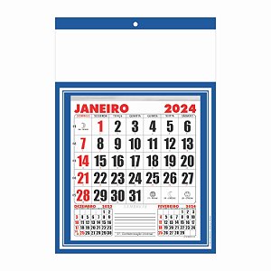 500 Calendários 2024 Folhinha Azul Sem Personalização 27x37 De Parede