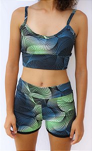 Conjunto Top Short Curto P Estampado Cintura Média