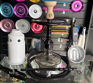 Kit Completo - Narguile Larussa Preto (Fumaça no prato)
