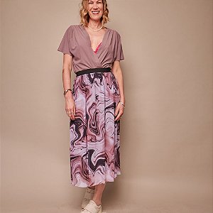 Saia de Tule Beatriz Estampa cinza-preta-bordô