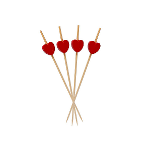 Espeto Decorativo Coração Vermelho 12cm 100un | Palito Petiscos Festa