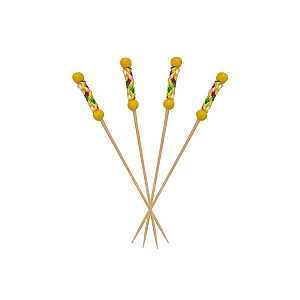 Espeto Decorativo Traçado Amarelo 12cm 100un | Palito Petiscos Festa