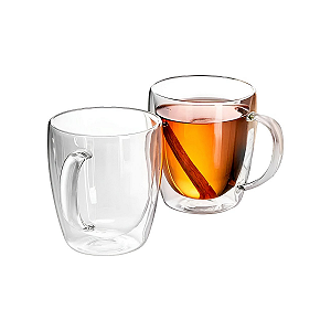 Jogo De 2 Canecas 310Ml Parede Dupla De Vidro Casambiente