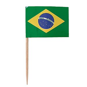 Palito Decorativo Bandeira Brasil 100un | Petiscos Festa Futebol
