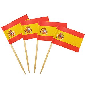 Espeto Palito Bandeira Espanha Decoração Festa Restaurante 100 Un