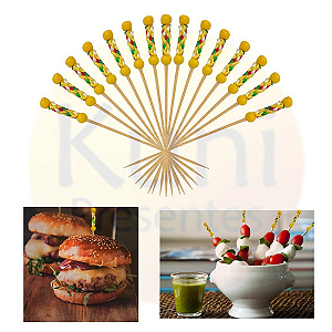 Kit 1000 Palito Decorativo trançado amarelo 12cm | Espeto Petiscos Buffet