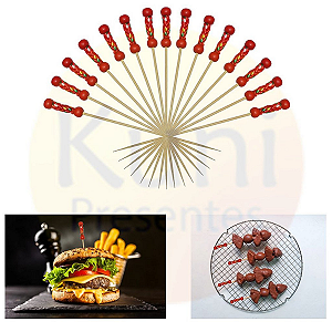Kit 1000 Palito Decorativo trançado vermelho 12cm | Espeto Petiscos Buffet