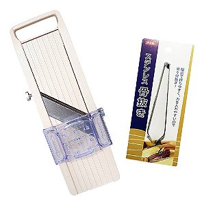 Kit 1 Mandolin Benriner Fatiador Legumes + 1 Pinça De Peixe