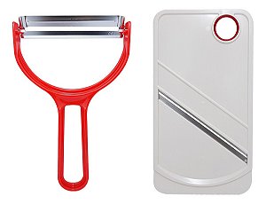 Kit 2 Descascador Vermelho E Fatiador Wide Jumbo 8cm Japão