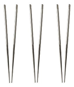 Kit 3 Pares Hashi Família Inox Escovado Casa Sushi Oriental