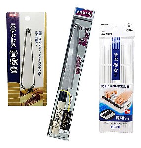 Kit C/3 Utensilios Para Curso De Sushiman Oriental Faca Japo