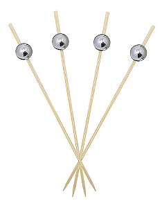 Kit 500 Espetinhos Bolinha Prata Petiscos Festas Decoração