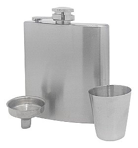Cantil Inox 180ml E Funil Garrafa Bebida Whisky Bolso Welf