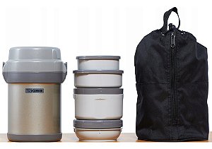 Marmita Termica Zojirushi Bento 4 Potes Hashi Cinza Japão