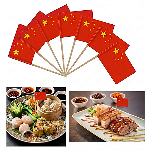 Kit 1000 Espetos Bandeira China 6,5cm Bambu Buffet