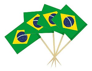Kit 1.000 Palito Bandeira Brasil | Espeto Decorativo Petiscos Festa Buffet