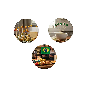 Kit Espetinhos Copa Brasil 300 Un Bandeira + Estrela Verde e Amarela Petiscos