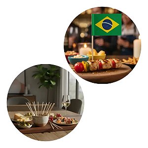 Kit Copa: Palito De Dente 500un + Espeto Brasil C/100
