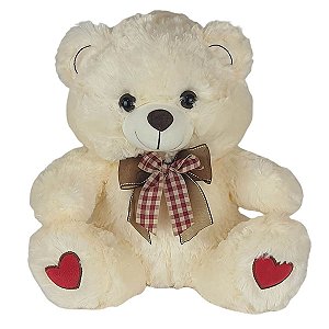 Urso De Pelúcia 35cm Creme Coração - Fizzy