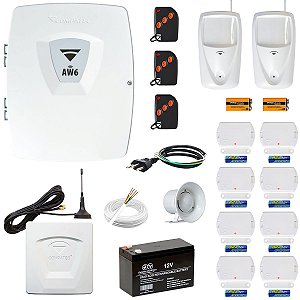 Kit Alarme Wifi + Discadora GSM Com 10 Sensores Sem Fio Compatec