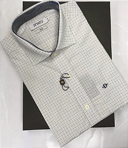 Camisa Dimarsi Tradicional Regular Fit - Com Bolso - Manga Curta - Fio 80 - 100% Algodão - Ref. 8735 Xadrez Bege