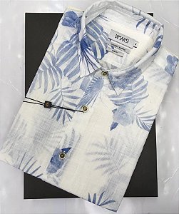 Camisa Floral Dimarsi SLIM FIT - Sem Bolso - Manga Curta - Algodão Egípcio - Ref. 8811 Azul