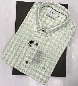 Camisa Dimarsi Tradicional Regular Fit - Com Bolso - Manga Curta - Algodão Egípcio - Ref. 8823 Xadrez Verde