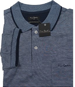Camisa Polo Pierre Cardin Com Bolso - Manga Curta Com Punho - Algodão Fio de Escócia - Ref 15698 Azul